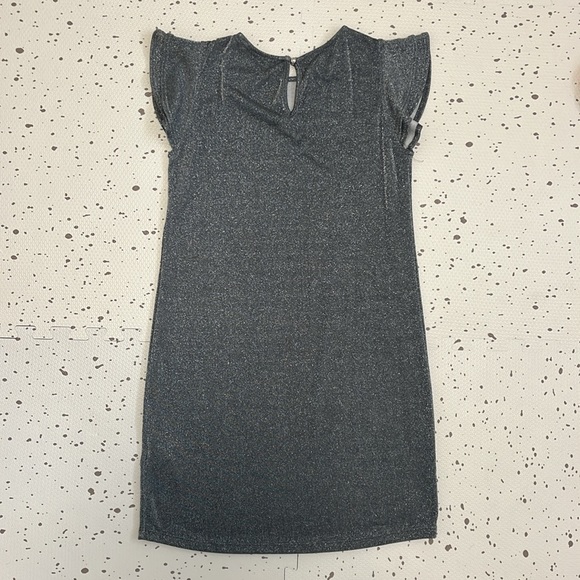 💘 CES FEMME - CHARCOAL GRAY SHIMMER SPARKLE RUFFLE SLEEVE MATERNITY DRESS - Picture 5 of 9